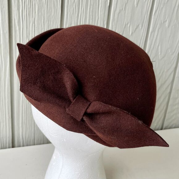 VTG 1950s Brown Wool Felt Cocktail Hat w/ Bow – Union Made USA Mid-Century - Picture 10 of 12